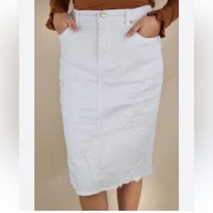 Zara White Denim Pencil Skirt with Raw Hem